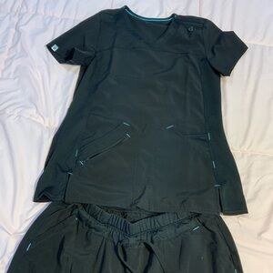 Black Scrub Set with Blue Accents